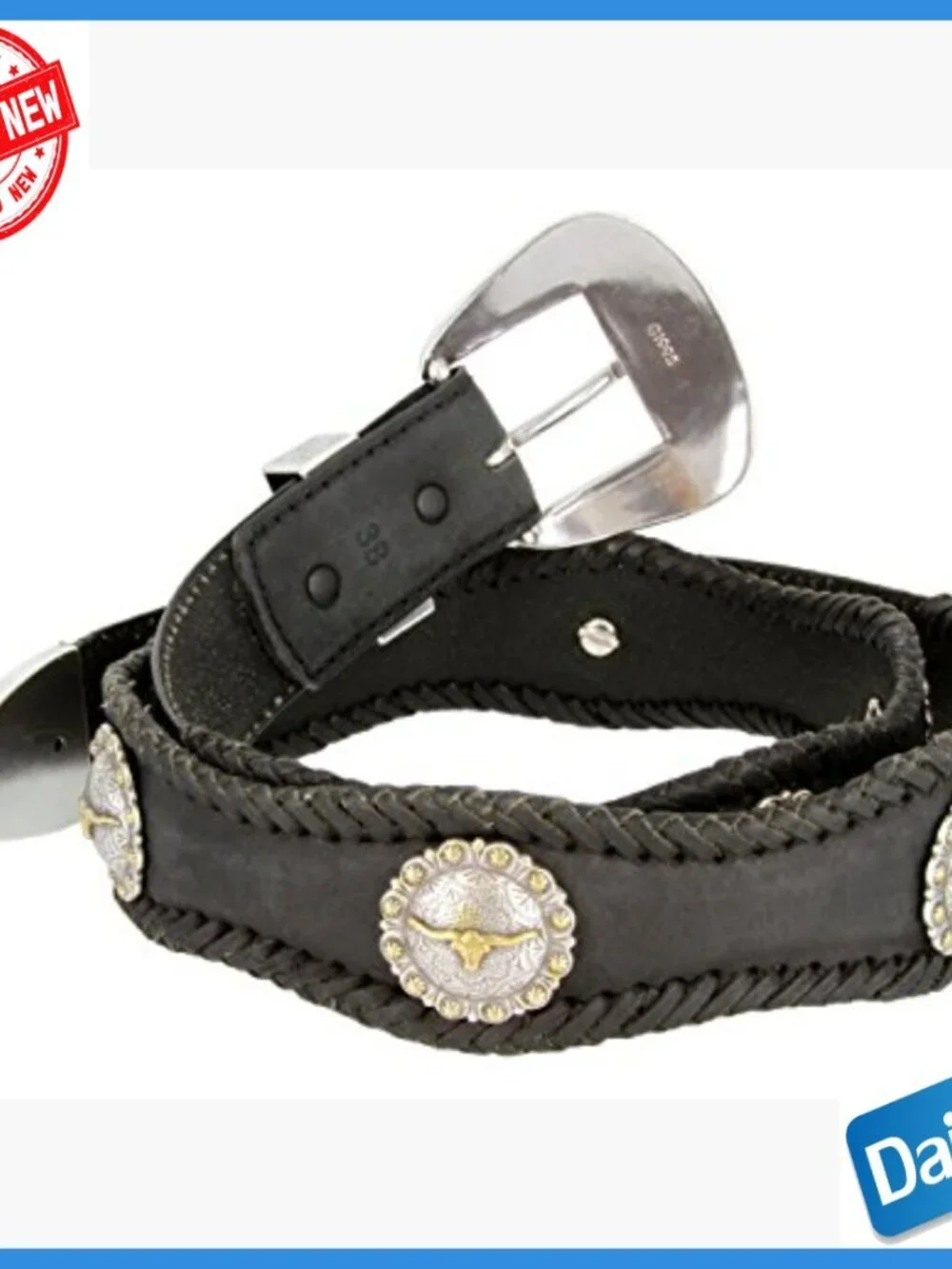 Genuine Leather Western Belt with Longhorn Conchos, 1.5